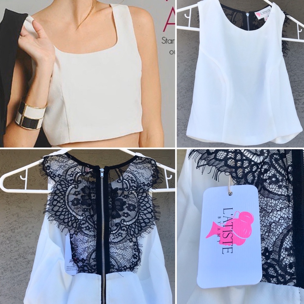 L’atiste White Crop Top w/ Lace Back